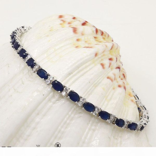 

925 sterling silver links bracelet women jewelry natural blue sapphire cherry ruby green emerald white z gemstone charming prom gifts, Black