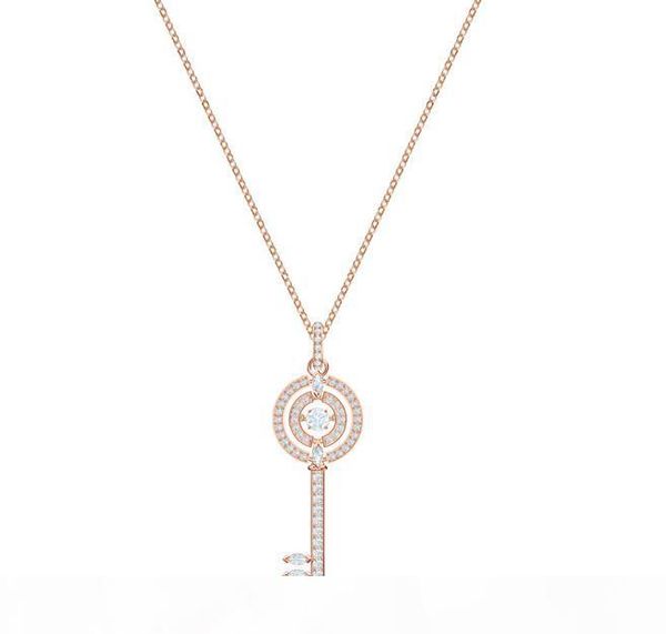 

designer sparkling dance key pendant necklace s925 sterling silver studded diamond open circle key necklace luxury woman wedding ne