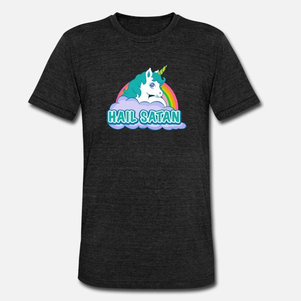 

unicorn hail satan t shirt men create short sleeve crew neck novelty graphic fashion summer style leisure shirt, White;black
