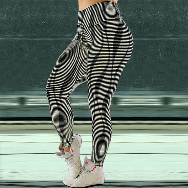 

high waist 3d striped printed fitness leggings tight yoga pants tight pantssports yoga pants zgscv, Gray