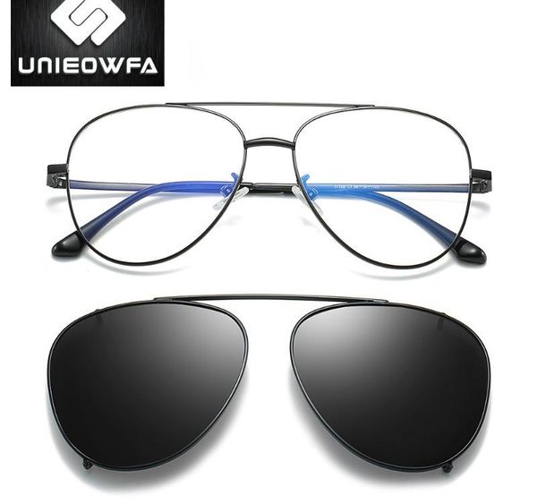 

polarized magnet clip on sunglasses men aviation prescription optical sun glasses for men myopia magnet clip glasses001, White;black