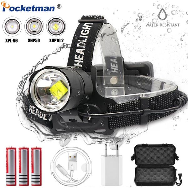 

headlamps headlamp xhp70.2 led headlight usb rechargeable head light waterproof powerful zoom lamp by 18650 battery cable