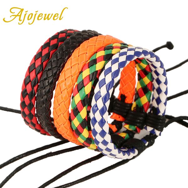 

ajojewel handmade pu leather bracelets for women and men wholesale 5 color choose can mix colors, Red;blue
