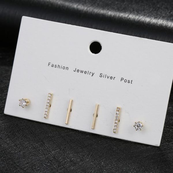 

migga 3 пары небольшие геометрические палочки cubic zircon sted серьги gold цвет женщины шпильки установить ювелирные изделия, Golden;silver