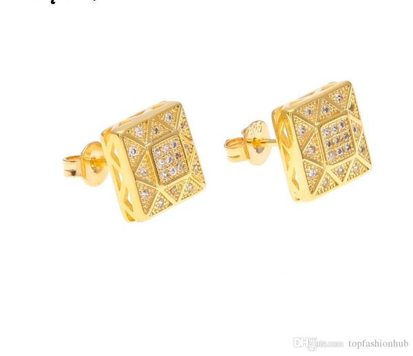 

European and American Hip Hop Gold Plated Gold Plated square micro plated zircon Stud Earrings