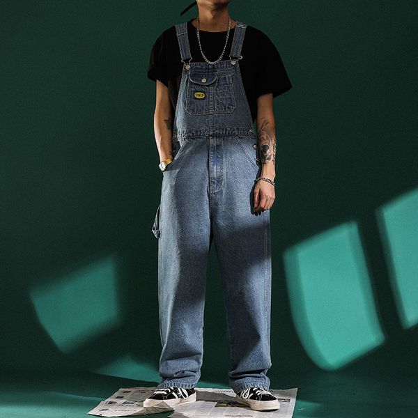 

2020 new men's pocket denim overalls for boys male casual loose, Blue