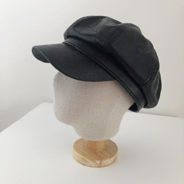 

berets fashion pu leather beret hat women cap female ladies beanie girls for spring and autumn, Blue;gray