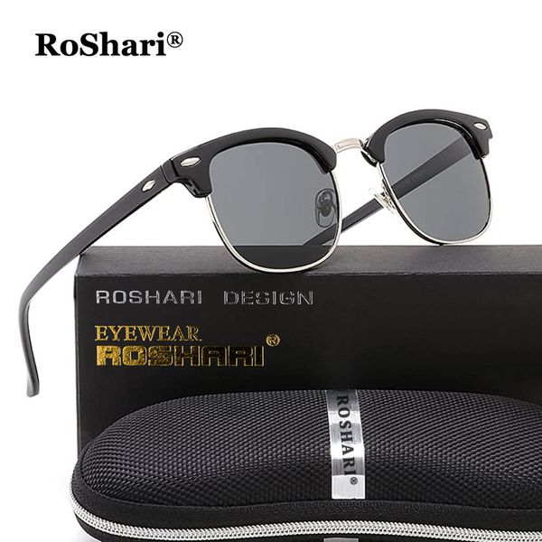 

roshari semi rimless polarized sunglasses retro brand classic sun glasses, White;black