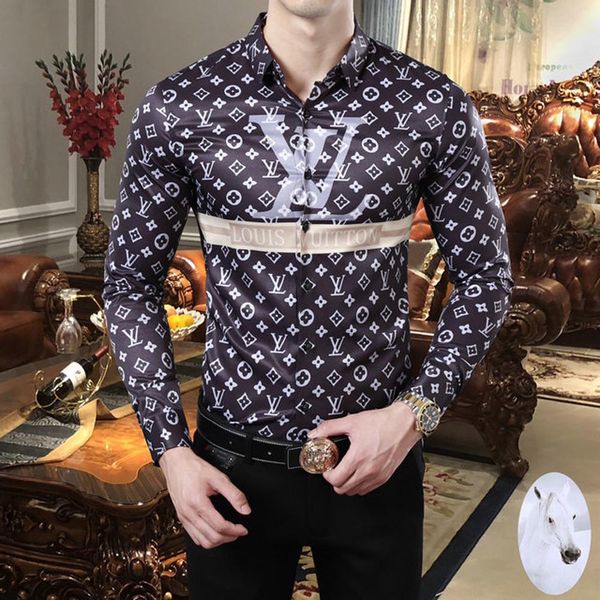 

luxury mens designer bur medusa shirts firmate business dress shirts fashion casual brand shirt print slim shirt l and v guc 123, White;black