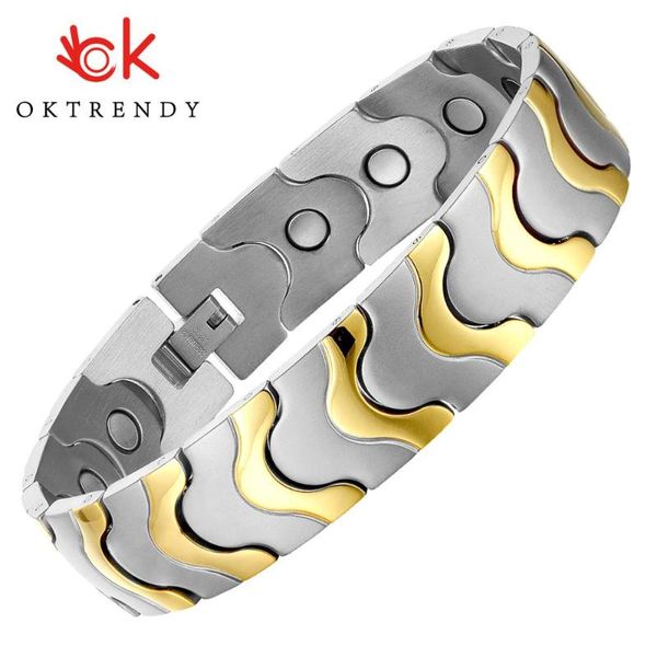 

oktrendy mens elegant stainless steel magnetic therapy link bracelet pain relief for arthritis and carpal tunnel male jewelry, Black