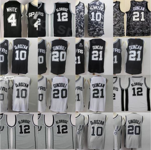 

men basketball demar derozan jerseys 10 lamarcus aldridge 12 manu ginobili 20 tim duncan 21 derrick white 4 team black white grey camo, Black;red