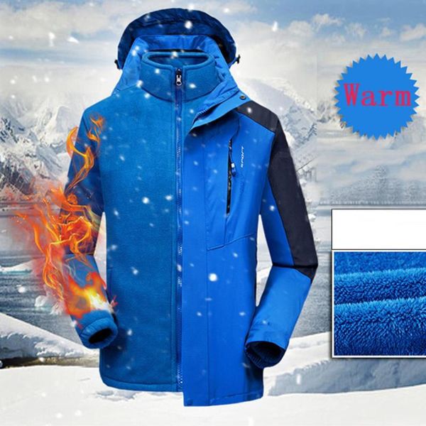

outdoor jackets&hoodies mountaineering jacket windbreaker three-in-one detachable plus velvet two-piece large size cold-proof coat =, Blue;black
