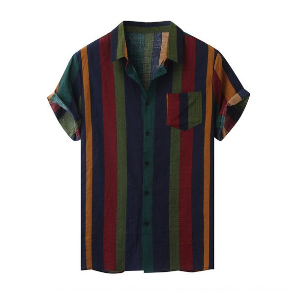 

summer men's fashion model shirt striped vacation style short sleeve loose summer men's fashion model shirt striped vacation style, Blue