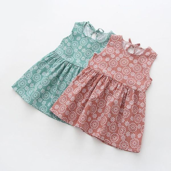 

two colors baby kids girls sleeveless one piece dress print bowknot tutu summer clothes girls dress simple fashion style july30