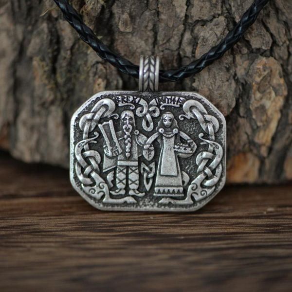 

langhong 1pcs viking necklace viking couple daily life scene talisman jewelry, Silver