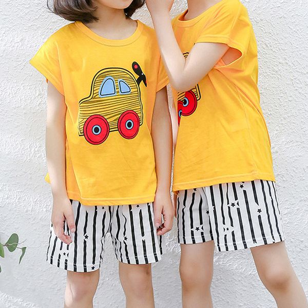 

menoea boys clothes suits 2020 summer kids baby dinosaur pattern t shirt short outfit girls suit casual children clothing set, White