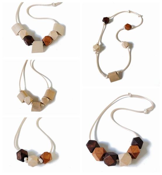 

new design geometric wood white rope adjustable pendant necklace, Silver