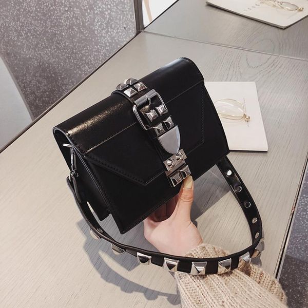 

women rivet shoulder bag handbag wild leather messenger bag versatile hip one-shoulder mini square crossbody bolso mujer