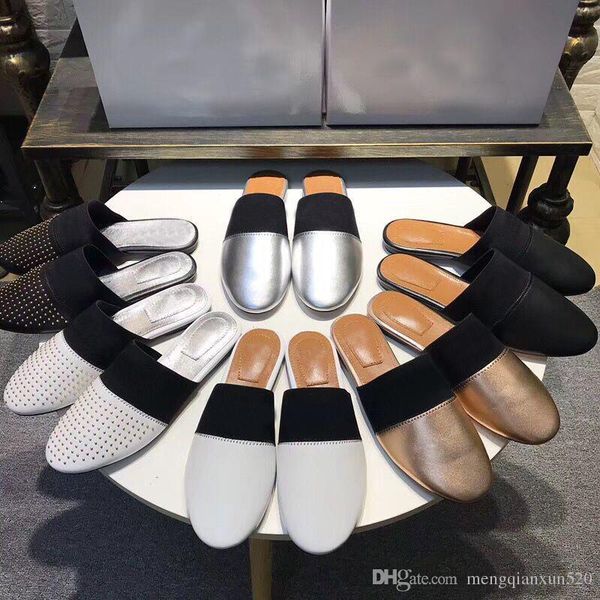 

alphabet l cartoon slippers rivet baotou flat soled slippers designer stitching leisure bale slippers soft leather woman shoes us11 42, Black