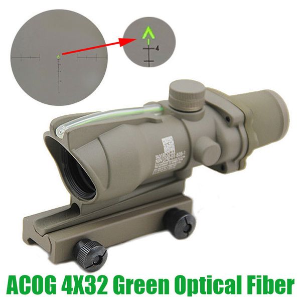

tactical acog 4x32 fiber source optics green dot illuminated chevron glass etched reticle real green fiber rifle scope
