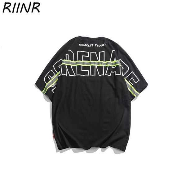 

riinr summer new men's loose large casual letter print trend t-shirt man streetwear m-2xl