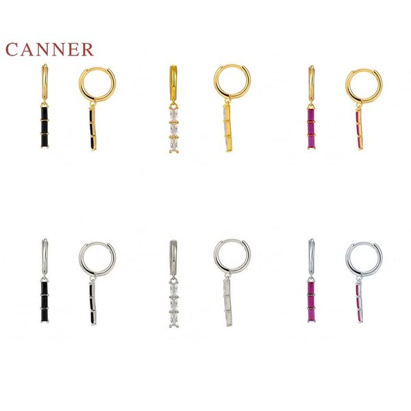 

hoop & huggie canner real 925 sterling silver earrings for women rectangle hoops black/white/purple red diamond korean jewelry, Golden;silver