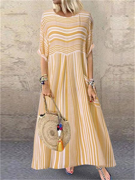 

summer short sleeve crew neck a line dresses plus size women clothing striped printed casual dresses, Black;gray