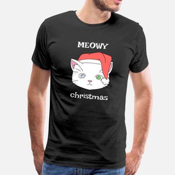 

meowy christmas cat santa hat gift t shirt men printed 100% cotton s-3xl graphic fashion spring outfit shirt