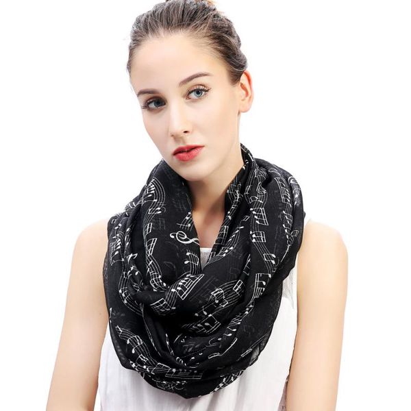 

music notes scale treble clef print women's infinity scarf cowl circle loop ladies gift accessory for music lovers, Blue;gray