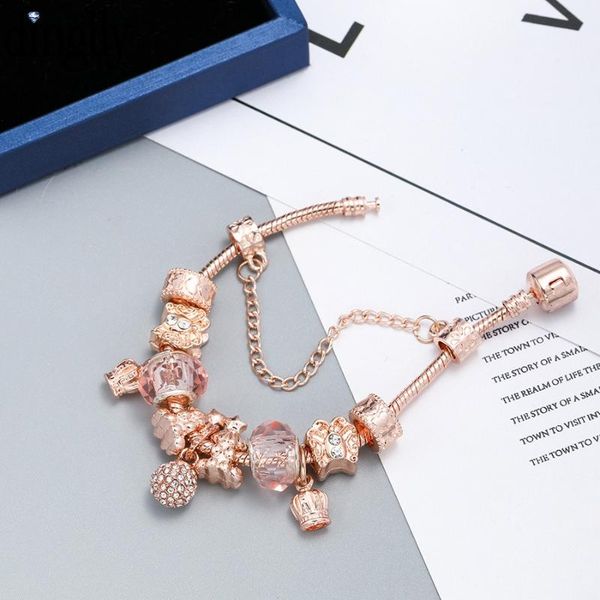 

dinglly rose gold shiny crystal butterfly christmas tree beaded pavÃ© ball crown charm bracelets for women original bangle gift, Golden;silver