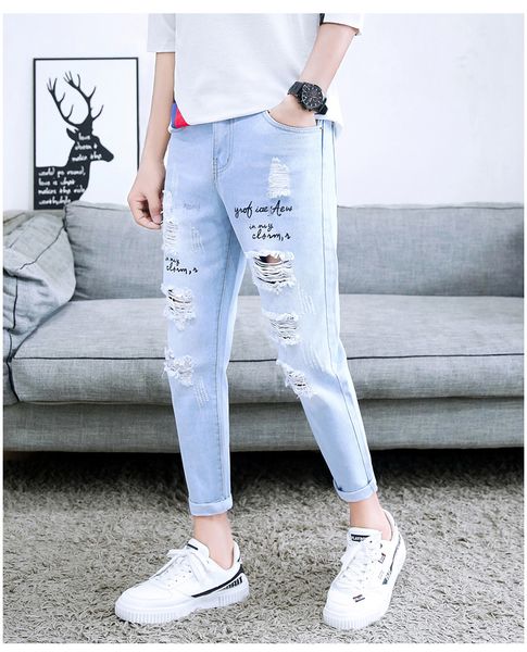 

thin light color 9 nine points jeans man han edition, Blue