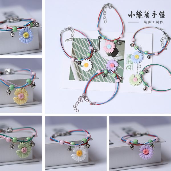 

popular sweet girl student accessories simple fresh daisy flower bell pendant bracelet fashion korean female jewelry, Golden;silver