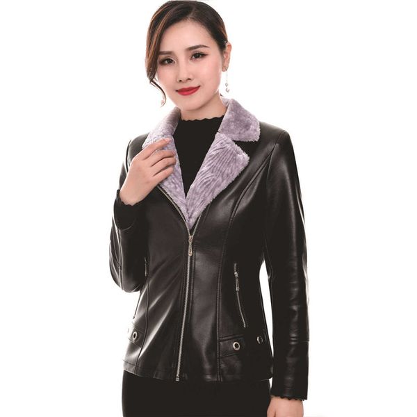 

ymwmhu 2020 new fashion women warm jackets long sleeve thick winter coat slim faux leather casual ladies pu jacket plus size, Black