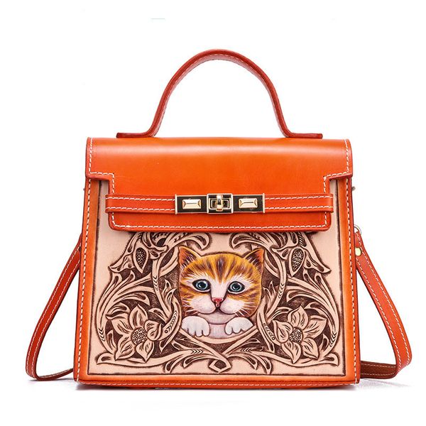 

shoulder bags handmade flowers cowhide carved luxury handbags cat women designer 2021 chinese