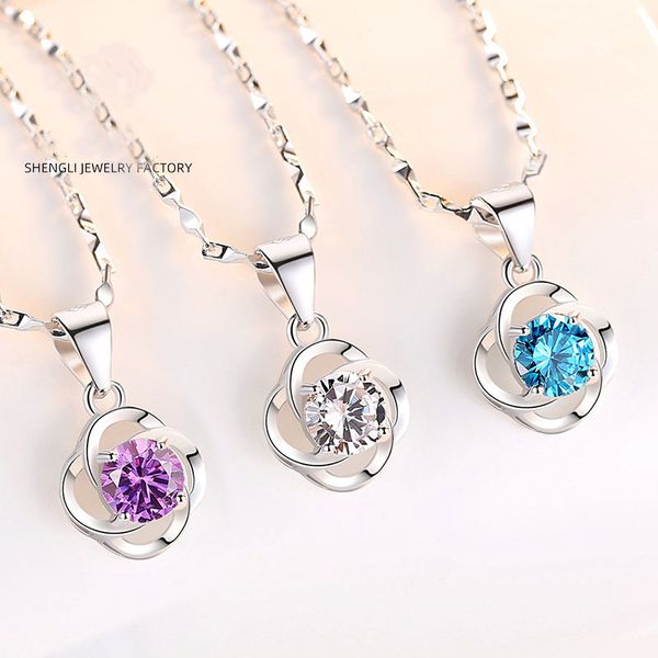 

s999 sterling silver pendant new simple hollow lucky clover necklace women's clavicle chain jewelry gift wholesale