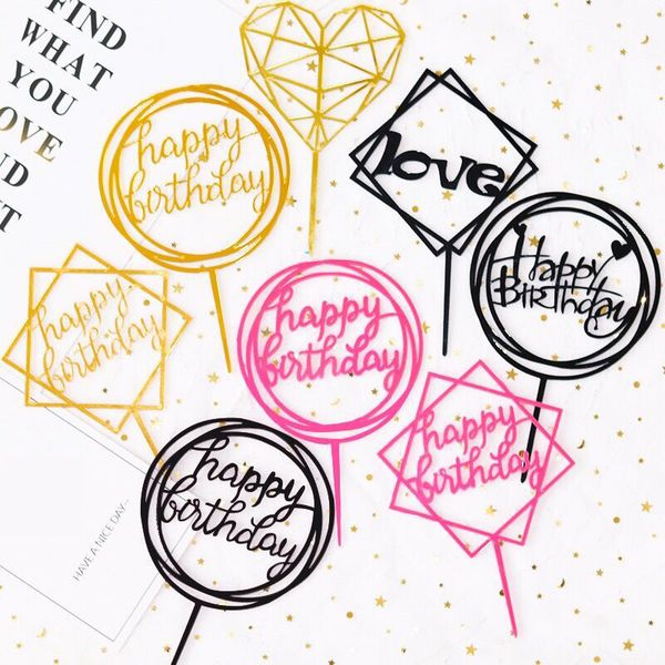 

1pcs cake flag happy birthday cake er acrylic letter gold silver decoration for boy girl birthday party wedding supplies