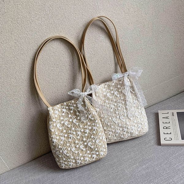 

lace straw woven women's shoulder bag fashion bohemian handbag large capacity bag travel beach
