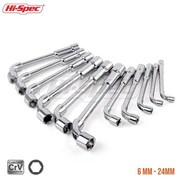 

hi-spec 6-24mm double end spanner chromium-vanadium steel mirror socket wrenches l shaped tubular angled wrench hand tool so014