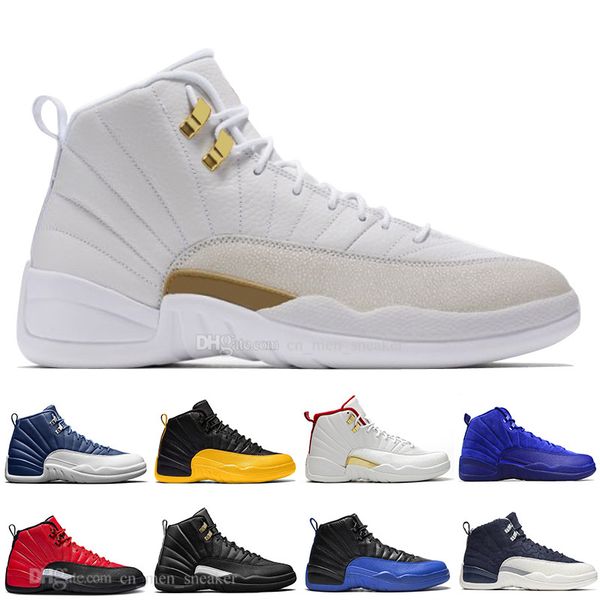 

new 12 stone blue university gold reverse flu game dark concord wntr basketball shoes 12s the maste michigan men sports sneakers trainers, White;red