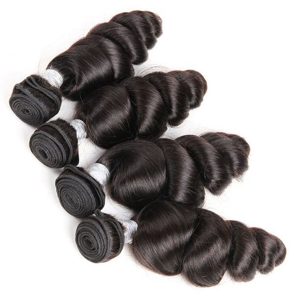 Onda solta cabelo humano brasileiro peruano 4 pacotes cor natural 10-30 polegadas encaracolado duplo trama produtos de cabelo