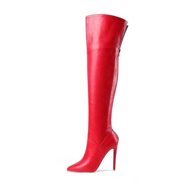 

thin heel pointed toe thigh high boots women faux leather high heeled boots ladies party dress over the knee winter, Black