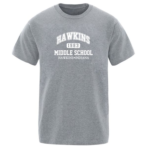 

stranger things hawkins t-shirts new crew neck summer fahison hip hop homme tee shirts solid color mans 2020 short sleeve