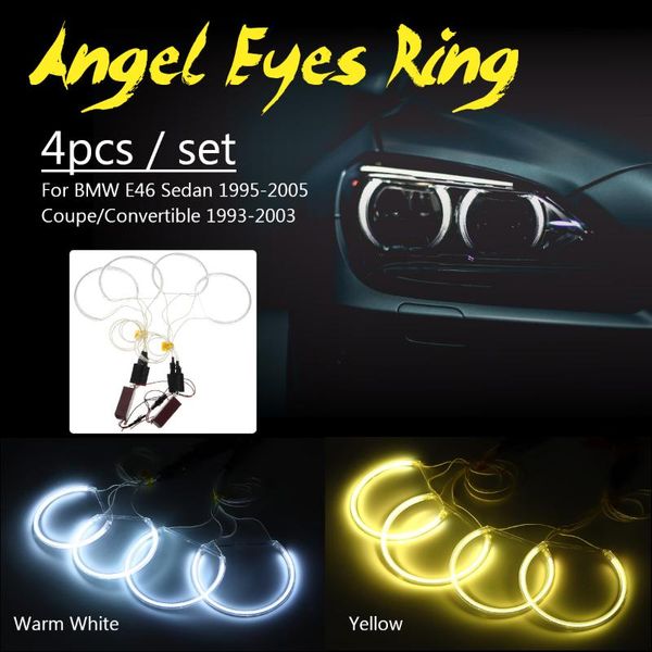 

4шт angel eye halo led света фар комплект ccfl белый желтый для e46 седан 1995-2005