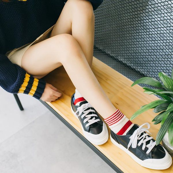 

женщины полосатый узор хлопок crew harajuku сыпучие школа для девочек носки, Black