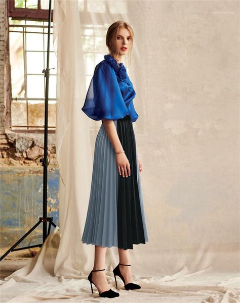 

цвета щитовые шифон летнее платье женская casual эластичный пояс юбки женщин конструктора плиссированные юбки моды краткая информация, Black