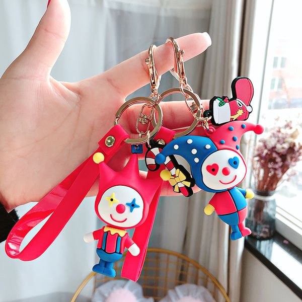 

cute cartoon silicone color clown keychain female doll toy school bag pendant keyring couple car bag charm key chain gift, Silver