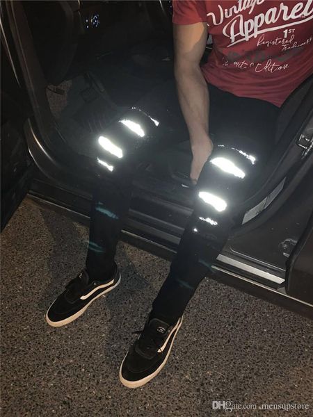 

3m reflective black ripped slim fit high street mens clothing hip hop mens designer jeans fashion, Blue