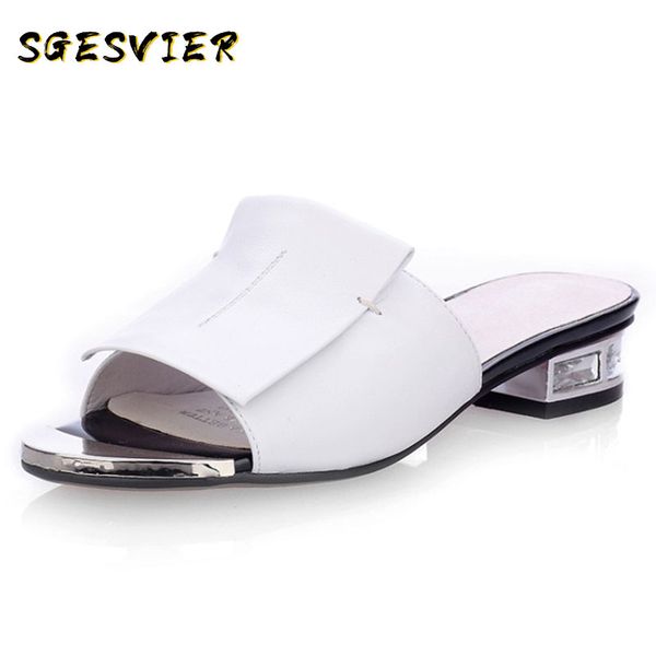 

sgesvier 2020 new women summer square high heels pumps genuine leather shoes woman sandals open toe ladies slippers, Black