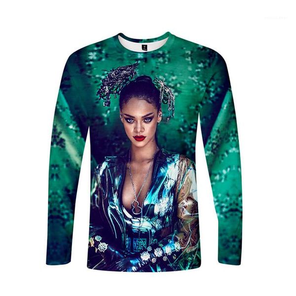 

casual apparel mens autumn designer tshirts 3d print rihanna crew neck long sleeve homme clothing fashion style, White;black