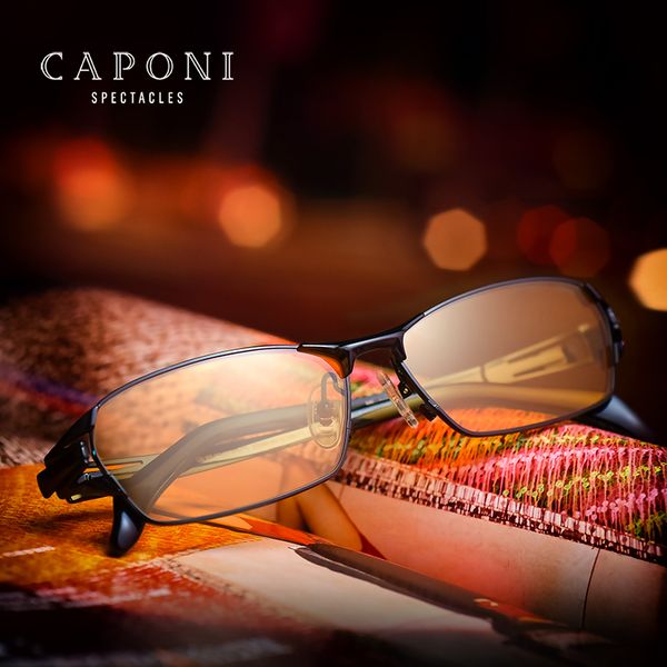 

caponi men's pure titanium frame with polarized day&night driving glasses pchromic lenses sunglass bsys1190, White;black